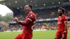 Liverpool’s Andrew Robertson, left, celebrates his goal with Mohamed Salah (Bradley Collyer/PA)