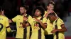 Burnley’s Wilson Odobert (right) celebrates scoring the fourth goal (Tim Goode/PA)