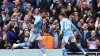 Manchester City’s Phil Foden (right) celebrates scoring his side’s first goal of the game with team-mate Kyle Walker. (Marti