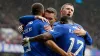 Cyriel Dessers celebrates with team-mates after scoring in Rangers’ win against Motherwell (Andrew Milligan/PA)