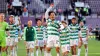 Last goalscorer Tomoki Iwata leads Celtic’s Tynecastle celebrations (Steve Welsh/PA)