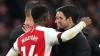 Eddie Nketiah hugs Arsenal manager Mikel Arteta (John Walton/PA)