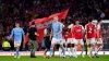 Arsenal players celebrate at the end of the win against Manchester City (John Walton/PA)