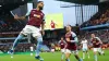 Aston Villa’s Douglas Luiz celebrates his second goal against West Ham. (Jacob King/PA)