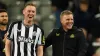 Newcastle head coach Eddie Howe celebrates with midfielder Sean Longstaff after the final whistle at St James’ Park (Martin 