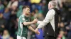 Northern Ireland’s Paul Smyth (left) is congratulated by manager Michael O’Neill (Niall Carson/PA).