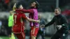 Barry Robson, right, celebrates Jamie McGrath’s goal (Giannis Papanikos/AP)