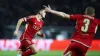 Jamie McGrath celebrates his equaliser (AP Photo/Giannis Papanikos)