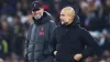 Manchester City manager Pep Guardiola, right, and Liverpool boss Jurgen Klopp meet on Saturday (Isaac Parkin/PA)