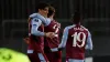 Aston Villa’s Nicolo Zaniolo, left, celebrates his first goal for the club in Mostar (Armin Durgut/AP)