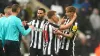 Newcastle’s match-winner Anthony Gordon (right) is congratulated by team-mate Matt Ritchie after the final whistle (Owen Hum