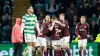 Hearts celebrate Stephen Kingsley’s goal at Celtic Park (Steve Welsh/PA)