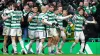 Celtic’s Kyogo Furuhashi, right, celebrates with team-mates after scoring what proved to be their Old Firm derby winner (Jan