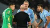 Manchester City’s Erling Haaland, goalkeeper Ederson (left) and Ruben Dias (right) react to referee Simon Hooper (centre) (M