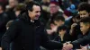 Unai Emery celebrates victory over Arsenal with the fans at Villa Park (Nick Potts/PA)