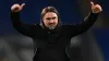 Leeds manager Daniel Farke celebrates after his side’s 3-0 Sky Bet Championship win at Cardiff (Nick Potts/PA)