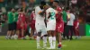 Franck Kessie, left, comforts team-mate Simon Adingra after Ivory Coast’s heavy defeat (Sunday Alamba/AP)