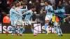 Manchester City’s Oscar Bobb celebrates scoring the winning goal at Newcastle (Owen Humphreys/PA)