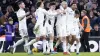 Patrick Bamford, third right, celebrates his goal with team-mates including fellow scorer Dan James, right (Danny Lawson/PA)