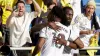 Real Madrid’s Aurelien Tchouameni celebrates scoring his side’s second goal against Las Palmas (Gerardo Ojeda/AP)