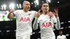 Brennan Johnson, right, celebrates scoring Tottenham’s winner against Brighton (John Walton/PA)