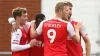 Jayden Stockley (second right) scored two late goals for Fleetwood (Tim Markland/PA)