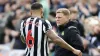 Newcastle defender Jamaal Lascelles is consoled by head coach Eddie Howe after suffering a serious knee injury (Richard Sell