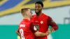 Kaiserslautern’s Almamy Toure, right, celebrates with Jean Zimmer after scoring his side’s second goal (Uwe Anspach/dpa via 