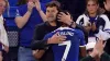 Chelsea manager Mauricio Pochettino with Raheem Sterling after he is substituted during the Premier League match at Stamford