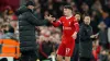 Lewis Koumas, pictured being congratulated by Jurgen Klopp after scoring on his Liverpool debut in February, is in line to w
