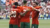 Cristiano Ronaldo, centre, teed up Bruno Fernandes, right, to score Portugal’s third goal (Nick Potts/PA)