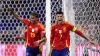 Spain’s Alvaro Morata and Lamine Yamal (left) celebrate after Italy’s Riccardo Calafiori’s own goal (Nick Potts/PA)