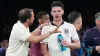 England’s manager Gareth Southgate talks to Declan Rice during the Euro 2024 semi-final win over the Netherlands. (Frank Aug