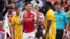 Declan Rice was given a red card by referee Chris Kavanagh in Arsenal’s 1-1 draw with Brighton (AP Photo/Alastair Grant/PA)