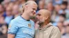 Pep Guardiola (right) is delighted to have Erling Haaland (left) in his team (Peter Byrne/PA)