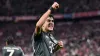 Bayern Munich’s Aleksandar Pavlovic celebrates scoring his side’s equaliser against Bayer Leverkusen (Sven Hoppe/dpa via AP)