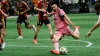 Inter Miami forward Lionel Messi attempts a shot during the second half of an MLS soccer match against Atlanta United (Migue