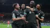 Ibrahima Konate, second right, celebrates after scoring Liverpool’s equaliser (Fabrizio Carabelli/PA)