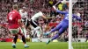 Liverpool’s Luis Diaz, second left, heads home his first goal in his side’s convincing win at Old Trafford (Nick Potts/PA)