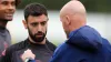 Manchester United manager Erik ten Hag with Bruno Fernandes during a training session earlier this week (Martin Rickett/PA)