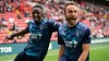 Liam Kelly (right) celebrates his opener (James Manning/PA)