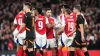 Gabriel Martinelli, centre, celebrates with his Arsenal team-mates (Adam Davy/PA)