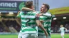 Luke McCowan, right, celebrates Alistair Johnston’s goal at Fir Park (Steve Welsh/PA)