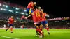 Spain’s Aymeric Laporte, centre, headed Spain into an early lead against Nations League rivals Serbia (Jose Breton/AP)