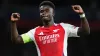 Bukayo Saka celebrates Arsenal’s win against Paris St Germain (Adam Davy/PA)