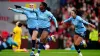 Manchester City’s Khadija Shaw (centre) celebrates after scoring her side’s winner against Liverpool at Anfield (Mike Egerto