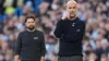 Manchester City manager Pep Guardiola and Southampton manager Russell Martin, left, on the touchline (Martin Rickett/PA)