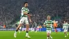 Celtic’s Nicolas Kuhn, left, celebrates scoring his second goal (Andrew Milligan/PA)