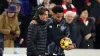 Kevin Schade with manager Thomas Frank and the match ball (Steven Paston/PA)