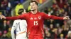 Liam Cullen celebrates the first of his two goals in Wales’ 4-1 Nations League victory against Iceland (Nick Potts/PA)